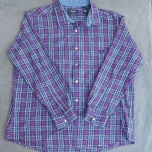 Chaps Mens Purple & Blue Plaid Button Down Shirt Long Sleeve Crest Logo XL